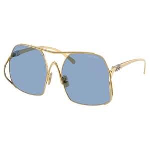 New MIU MIU Sunglasses MU A55S 5AK30U Gold Metal Square Blue Lens Oversized